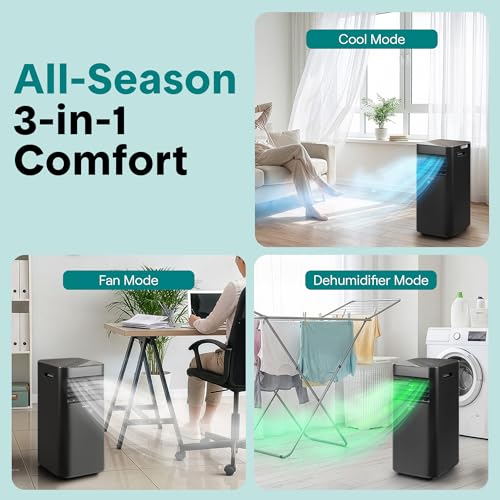 SereneLife Portable AC Unit 10000 BTU, 3-in-1 Cooling, Dehumidifier, Fan Modes, Compact Standing Air Conditioner, Energy Efficient 320 Sq. Ft. Climate Control, Universal Castors And Window Mount Kit - Image 5