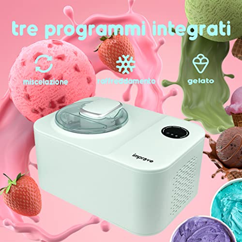 Improve Eismaschine mit professionellem selbstkühlendem Kompressor, antihaftbeschichteter Korb 1,2 l, einstellbarer Timer, LED-Touch-Display, IMPGE12A Änderungen vorschlagen – Bild 5