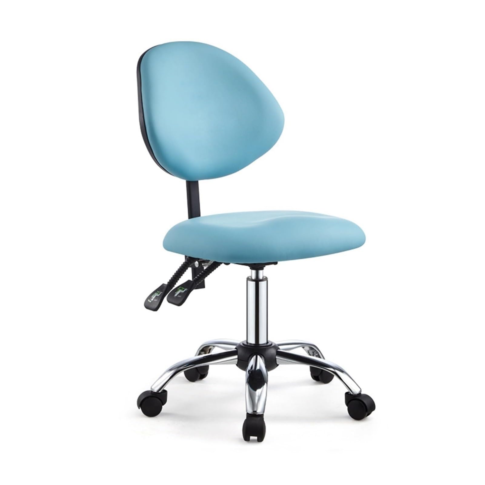METTEOR Saddle Stool for Dental Hygienist, Professional Saddle Chair Stool with Wheels, Stool Chair with Backrest with Tilting (Blue 46 cm 59 cm)