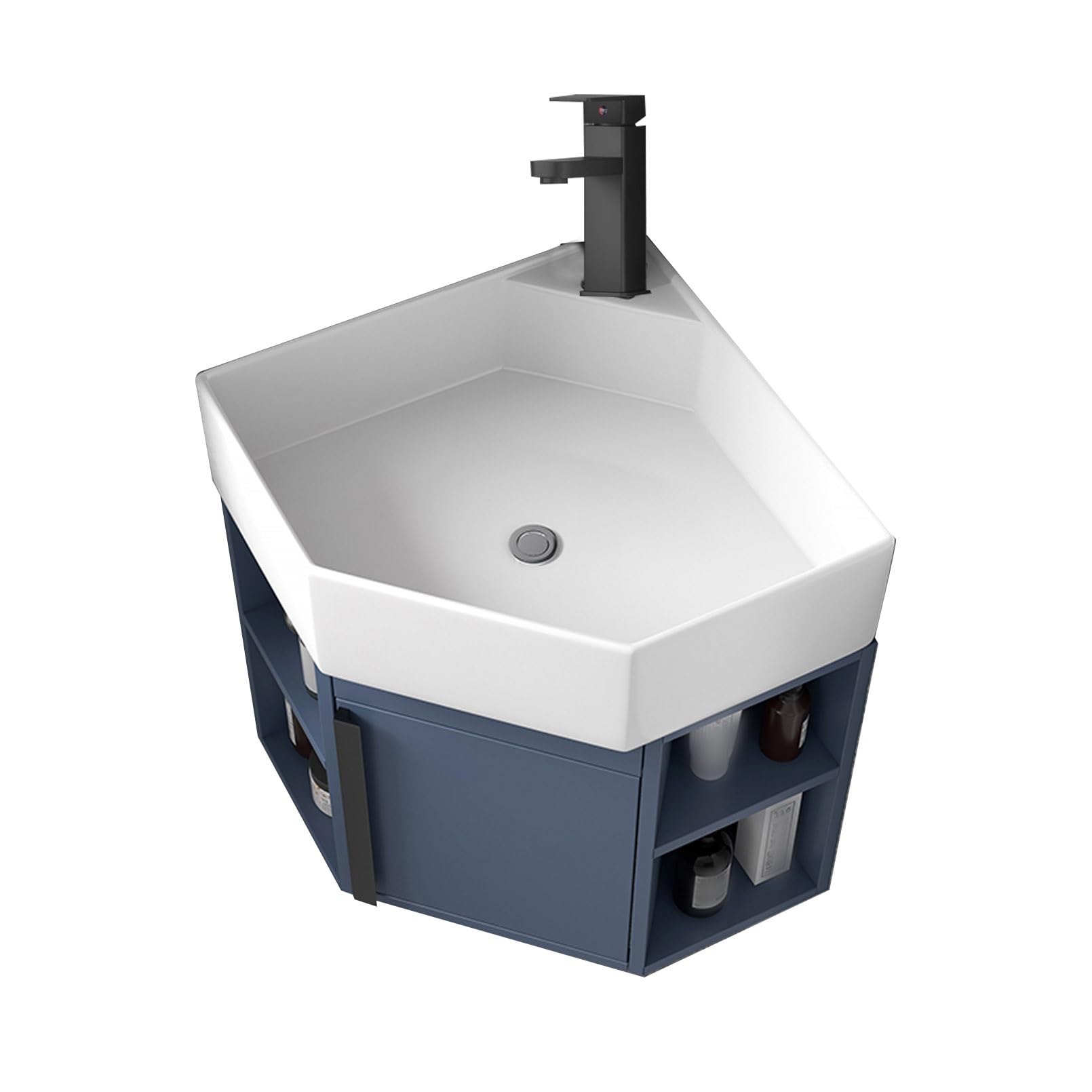 SGKOMN Corner Pedestal Sink,Bathroom Corner Sinks,Bathroom Cabinet With Faucet And Drain,Wall Mounted Cabinet Set For Small Space,For Small Space Wall Mounted Floating Cabinet, 52 * 40cm/20.5 * 15.7