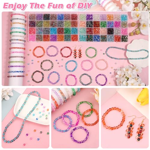 shynek 2800 6mm Glass Beads for Bracelets, 56 Colors Crystal Beads for Jewelry Making, Bracelet Making and DIY Crafts(28 Crackle Colors and 28 Ink Patterns Colors)
