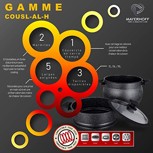 Mayerhoff Aluminium Couscous Saucepan with Non-Stick Coating 5 to 10 Litres, Noir/Granite, 8 Litres - Image 8