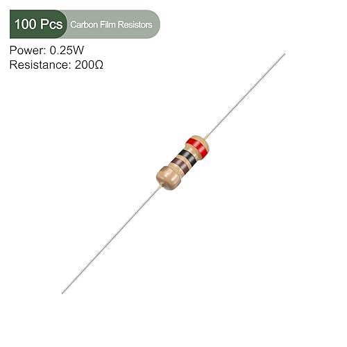 Miniatura 2 de YOKIVE 100 resistencias de película de carbono, 1/4 W, 200 ohmios y 5 % de tolerancias, buenas para proyectos electrónicos de bricolaje (4 bandas de