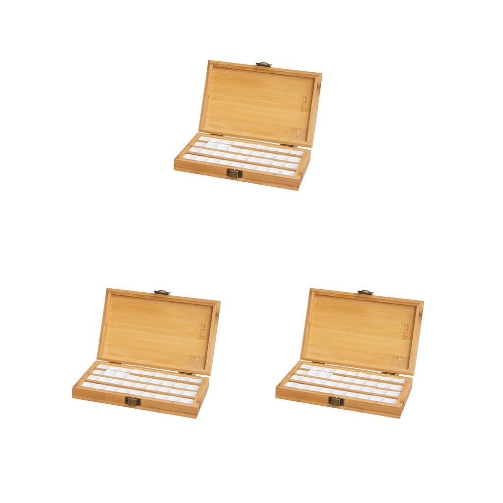 Lot de 3 palettes de peinture vides en bambou avec couvercle pour peintres étudiants studio 36 grilles 11,5 x 10,5 x 2,5 cm