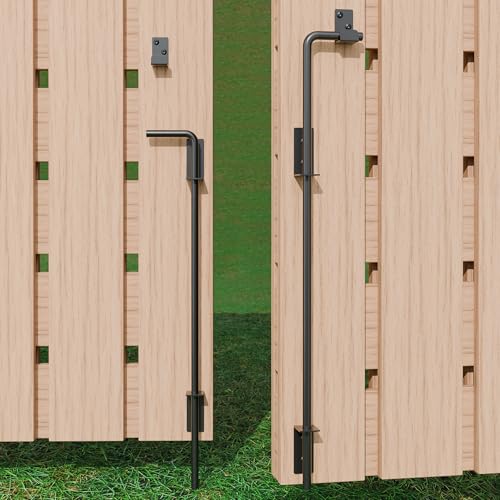 Image of 36 inch Heavy Duty Cane Bolt Gate Drop Rod with Black Finish-Steel Gate Ground Latch Designed for Wood Metal Vinyl Gates or Double Doors Fence Applications-2 Pack