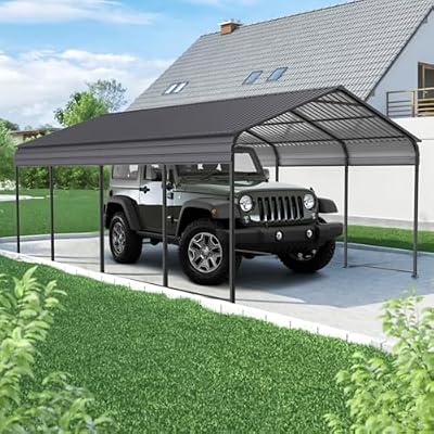Heavy Duty Metal Carport with Galvanized Steel Roof, Outdoor Garage Canopy Tent, All-Weather Storage Shelter for Car, Picnics, Parties, Boats and Truck, Gray (12 ×20 FT)
