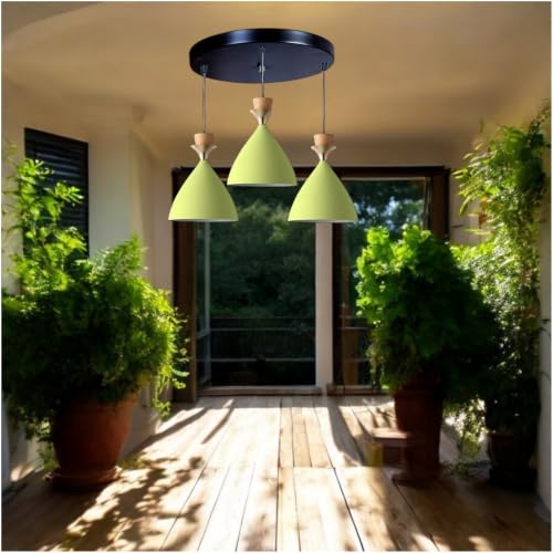 Image of Triple Dome Moss Green Aluminium Hanging Pendant Light - Modern Antique Ceiling Lamp, Adjustable Drop, E-27 Holder, (Bulb is not Included) 3 Light Cluster Set