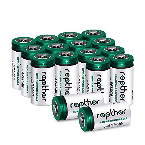 CR123A 3V Lithium Battery [1650mAh 16 Pack] Rapthor Non-Rechargeable High-Capacity Lithium Batteries