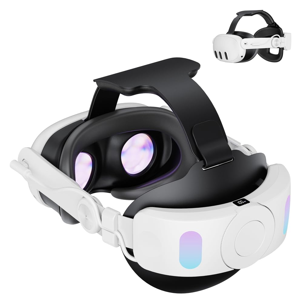 Cinturino VR per Meta Quest 3,VR Elite Strap Accessori di ricambio,Fascia regolabile per cuffie VR, batteria integrata da 6000 mAh per la ricarica,Maggiore comfort,Riduce la pressione sulla testa
