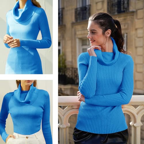 Image of v28 Women's Stretchable Cowl Neck Knit Long Sleeve Slim Fit Bodycon Sexy Sweater