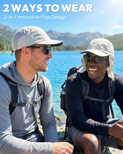 Image of Mens Sun Hat with Breathable Mesh Sun Hats for Men Sun Protection Fishing Hat with Neck Flap for Hiking Cycling
