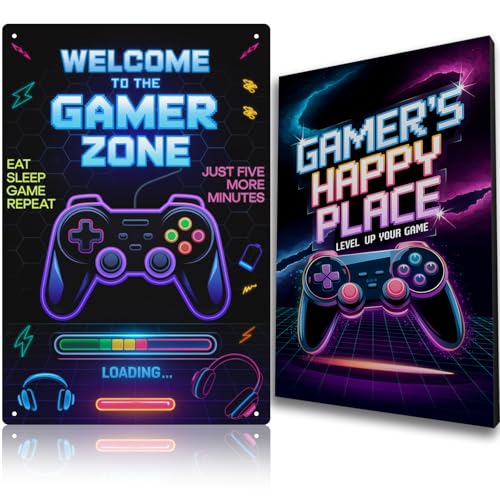 Gamer Room Decor for Boys Welcome Sign: Gaming Wall Art Accessories, Cool Play Room Poster for Boys Room, Kids Door Sign Gift, Teenage Wall Picture, Bedroom Decoration, Video Game Stuff for Gamer(Includes One Sign)