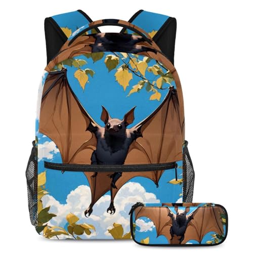 Sac à dos et trousse chauve-souris multicolore pour l'école