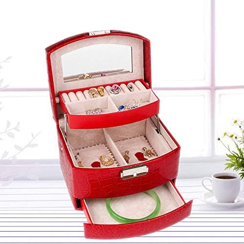 3 Layer Jewellery Box with Mirror and Handle Jewellery Box for Necklace Rings Brooches Bracelet