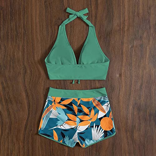 Bikini 2 pièces imprimé tropical vert menthe avec short taille S