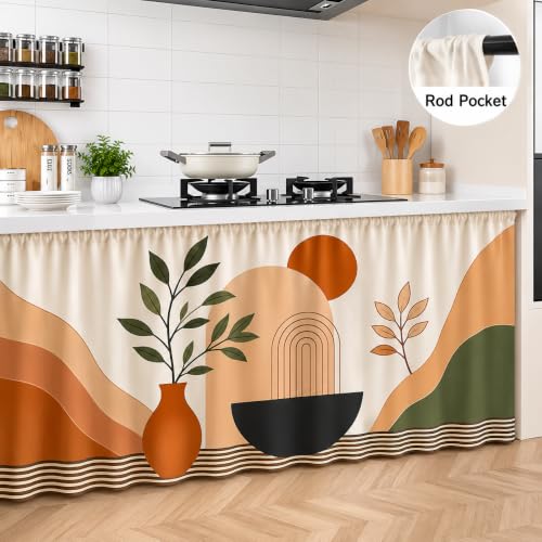 Image of Kitchen Curtains for Sink | Premium Printed Under-Sink Skirt for Kitchen Counter | Washable & Dustproof Rod Pocket Curtain | Home & Cooking Theme Decor (150cm x 70cm) (Bowl)