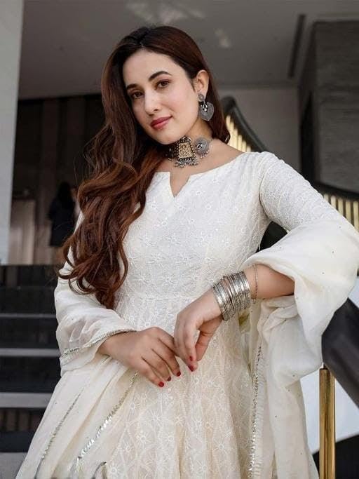 Image of Royal Export Women's Paisley Embroidered Cotton Kurta Set | sharara Set for Women |Anarkali Chikankari Gown with Dupatta | Dresses for Girls