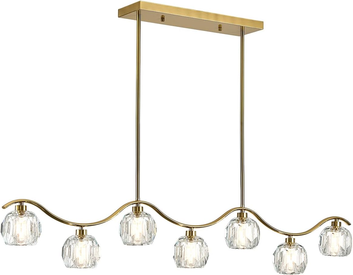 soilsiu modern crystal chandeliers for dining room, island light fixture over table,7-light height adjustable hanging pendant light fixtures for kitchen, living room, bedroom, l47''