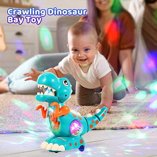 Petmundo Crawling Dinosaur Baby Toys For 3 Years Old, Tummy Time Toys With Music And Colorful Led Lights Interactive Musical Light Up Baby Crawling Toys Birthday Gifts For Toddlers(Cyan) #TOP1