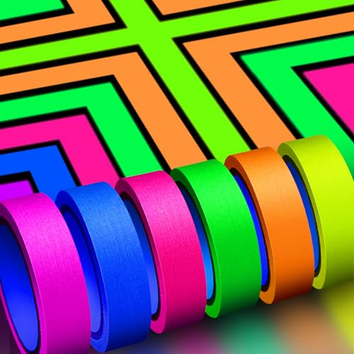 Image of Whaline 6 Colors Neon Gaffer Cloth Tape Fluorescent Rainbow Color UV Blacklight Tape Neon Duct ReflectiveTape for UV Party Theatres Staged Dark Areas(1 inch x 34.8 feet)