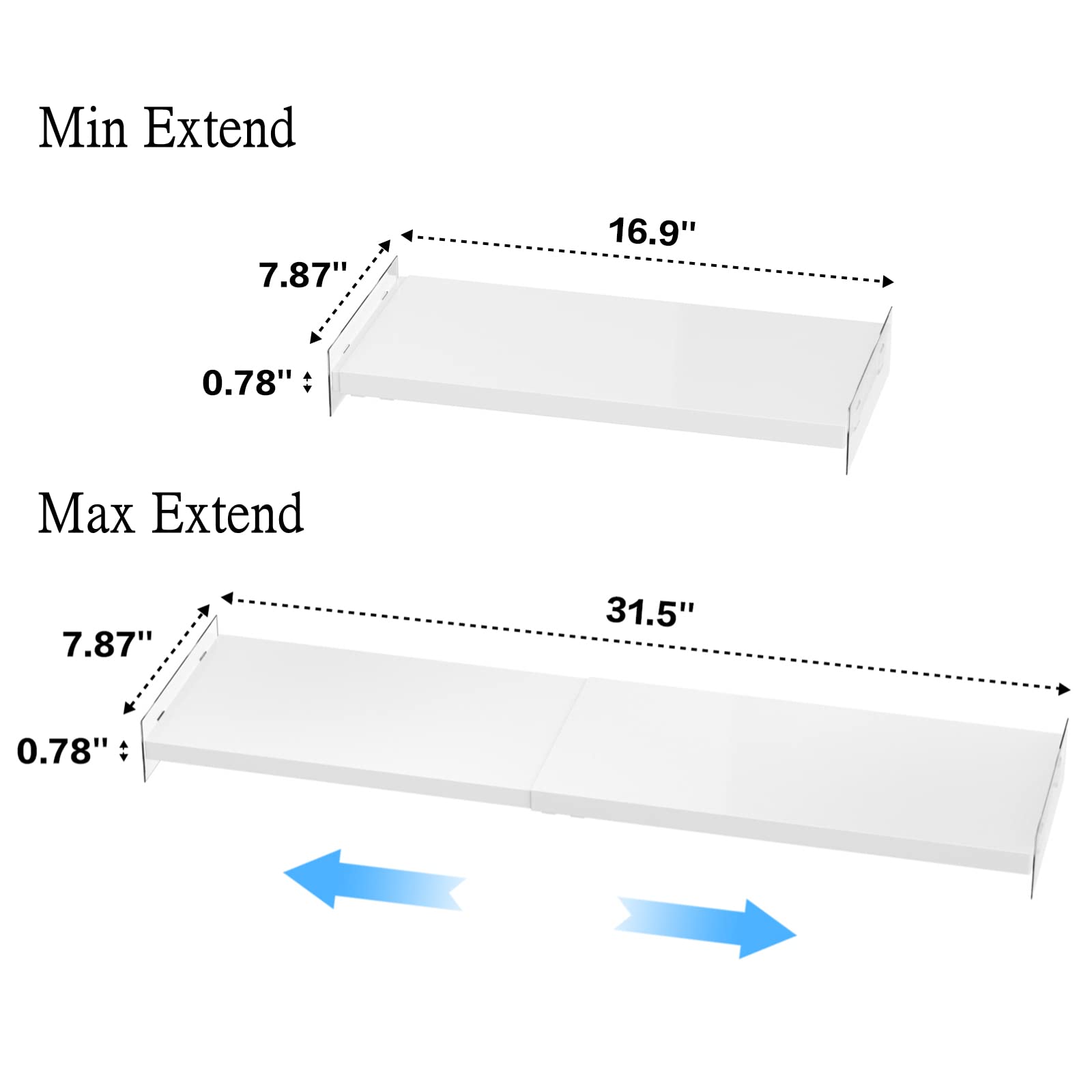 MIYUPTC Adjustable Closet Storage Shelves, Expandable Wardrobe Shelves Organizer System with Sticker for Kitchen, Cupboard, Wardrobe, Under Sink and Bathroom 3 Pack (L:16.9'' to 31.5