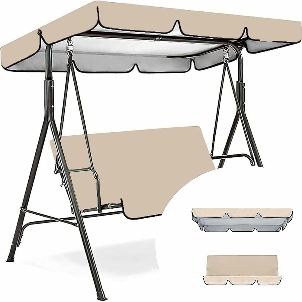 Set Di Coperture Per Dondolo Da Giardino A 3 Posti, Impermeabile, Tettuccio Di Ricambio Per Altalene Da Patio, Copertura Superiore Per Amaca Da Giardino(Beige,98x72.8in/249x185cm)