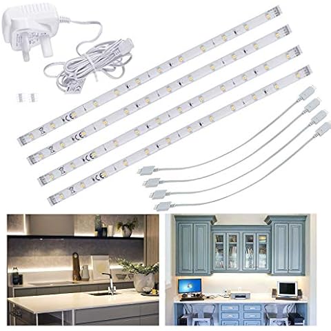 ZXX LED Under Kitchen Cupboard/Cabinet Strip Lights,Detolf Lights, Linkable Plug in Light Bars for Shelf Closet Showcase Bedside Under Counter (Cool White, 4 x 30cm) Cover