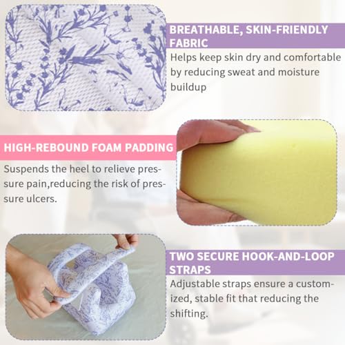 Image of 3D Heel Protector to Elevation Foot for Pressure Sores-1PC | Ankle Pillow Cushion for Bed Sores or Heel Pain Relief,Suitable for Elderly or Bedridden (Purple Bamboo Pattern)