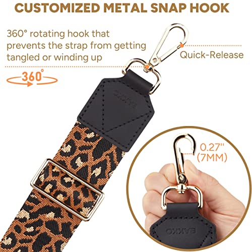 Image of BAKKO Purse Strap Replacement Top Grain Genuine Leather Ends Gold Metal Hardware 2 inch Wide Shoulder Strap for Crossbody Bags Handbags Messenger Duffel Bags Adjustable Length from 35 inch to 58 inch - Leopard