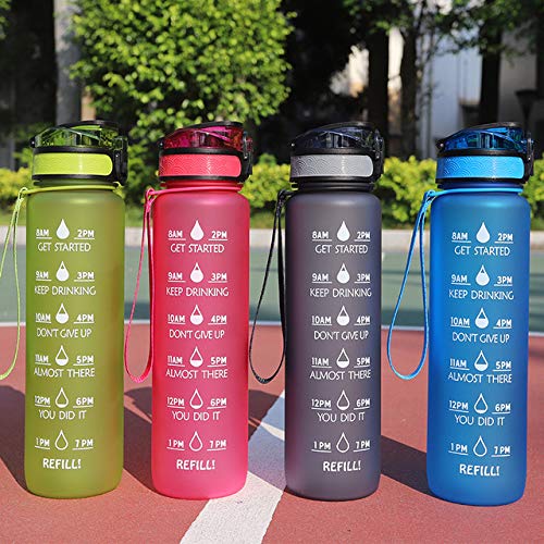 U/D BPA-freie auslaufsichere Wasserflasche mit Stroh- und Zeitmarkierung Perfekt für Fitness-Gym Camping Outdoor-Sport