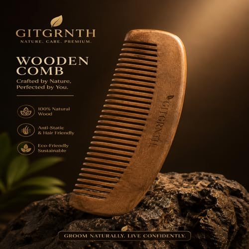Image of GITGRNTH Natural Neem Wood Comb for Women & Men, Handcrafted Anti Static Wooden Hair Comb for Hair Detangling, Eco Friendly Fine Wooden Comb for Frizz Control, Scalp Care & Hair Breakage Prevention