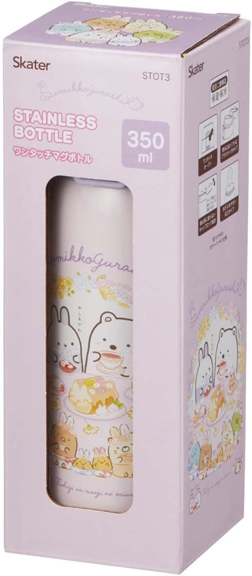 Skater STOT3-A Thermal Insulated Stainless Steel Mug Bottle, 11.8 fl oz (350 ml), One-Touch Open, Sumikko Gurashi, Rabbit Rice Bowl