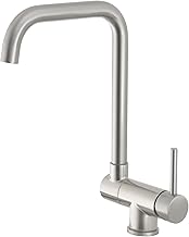 VALAZ Kitchen Faucets Folding Sink Brushed Steel C Spout | 360 Swivel Mixer Tap, Ideal for Under Windows | Water Saving | Easy and Quick Installation