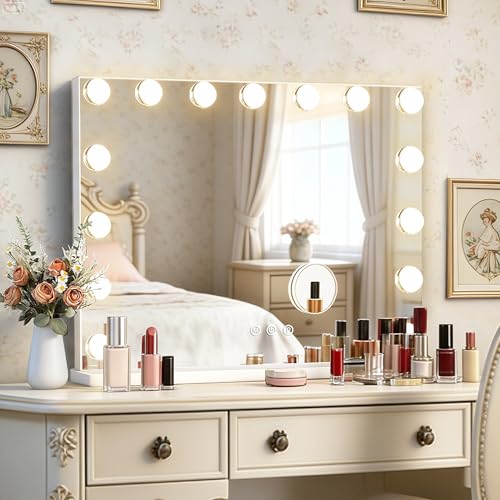Ratsamee 23' x 18' Hollywood Vanity Mirror with Lights, 15 Dimmable Bulbs, 3 Color Lights, Make Up Lighted Mirror, USB Charging Port, Gifts for Women Wife Teengirls