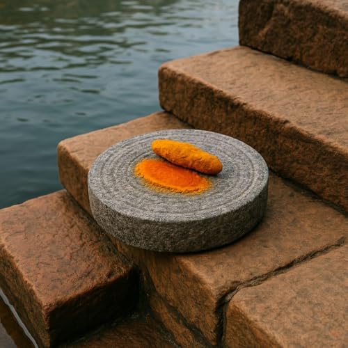 Our RuralTraditional Haldi Grinding & Chandan Rubbing Stone – Ayurvedic Manjal Kal for Turmeric, Almond & Herbal Paste Making 5 Inch