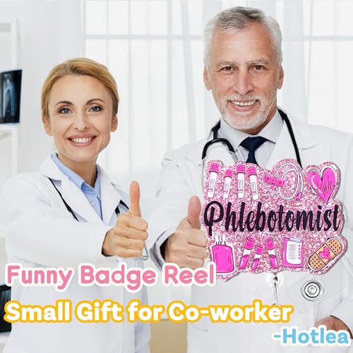 Image of Phlebotomist Badge Reel Funny Nurse Badge Reels Cute Retractable ID Badge Holder with Alligator Clip RN ICU LPN MA Healthcare Worker Badge Buddy Nursing School Students Gift Accessories