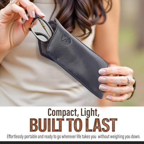 Image of ALLEN & MATE 100% Leather Slim Glasses Case for Reading and Computer Glasses for Men & Women