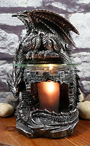 Ebros Rhaegal Castle Tower Sentry Behemoth Dragon Electric Oil Burner Tart Warmer Aroma Scent Statue Night Light Home Fragrance Aroma Accessory Fantasy Dungeons and Dragons Figurine
