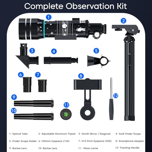Image of Sounce Astronomical Land and Sky Refractor Telescope with 20x-96x Ultra Zoom for Beginners Kids Fully Coated Glass Optics Alt-Az Mount to Explore Moon Planets and Bright Celestial Objects Star (Black)