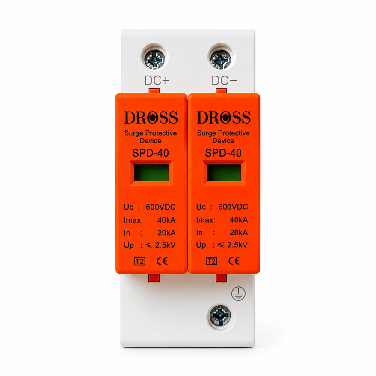 DROSS DC SPD 600V 2 Pole 40kA Surge Protection Device for Solar PV | DIN Rail Mounting |Type 2 Lightning Arrester| Built-in Thermal Disconnector| Overvoltage Safety Visual Status Indicator|-picture-31