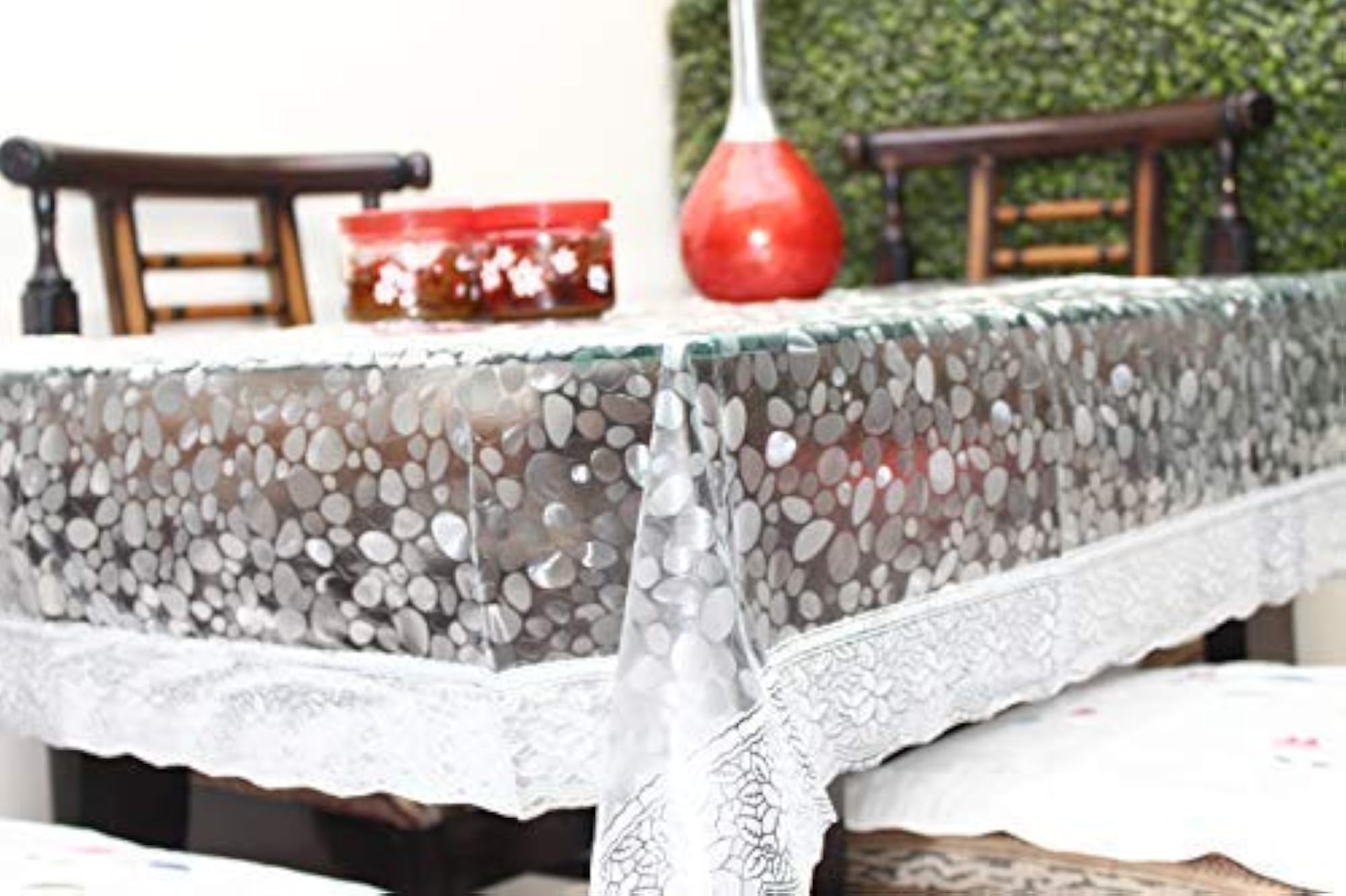 3D Self Design Silver Lace Table Cover, 54 x 78