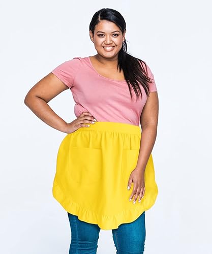 Delantales de cintura para mujer con bolsillos blancos, mitad de servidor, camarera en casa, delantal vintage para cocina