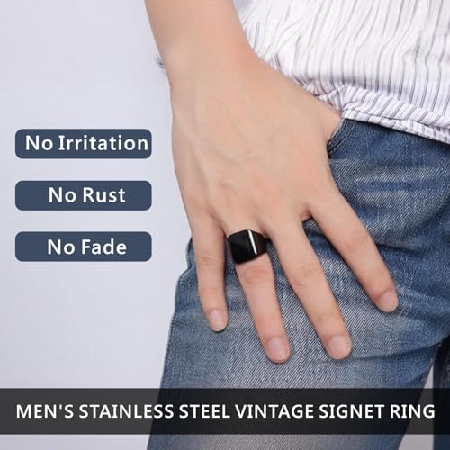 Image of Signet Biker Rings Solid Polished Stainless Steel Ring for Men Size 7-15,Black Gold Silver Great Gift