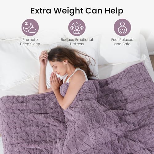Image of Drewin 15 lbs Weighted Blanket Queen Size, 60 x 80 inches, Dual Sided Soft Fuzzy Jacquard Sherpa Weighted Blankets for Adults, Comfortable Sofa Bed Blanket for Sleeping, Purple