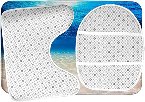 Badezimmerteppich-Set, 3-teilig, Blauer Ozean-Druck, waschbare Badteppiche, rutschfest, mit Rückenpolster, Konturteppich und Toilettendeckelbezug – Bild 6