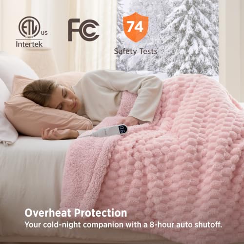 Image of Bedsure Heated Blanket Twin, Pink Bubble Pattern Electric Blanket