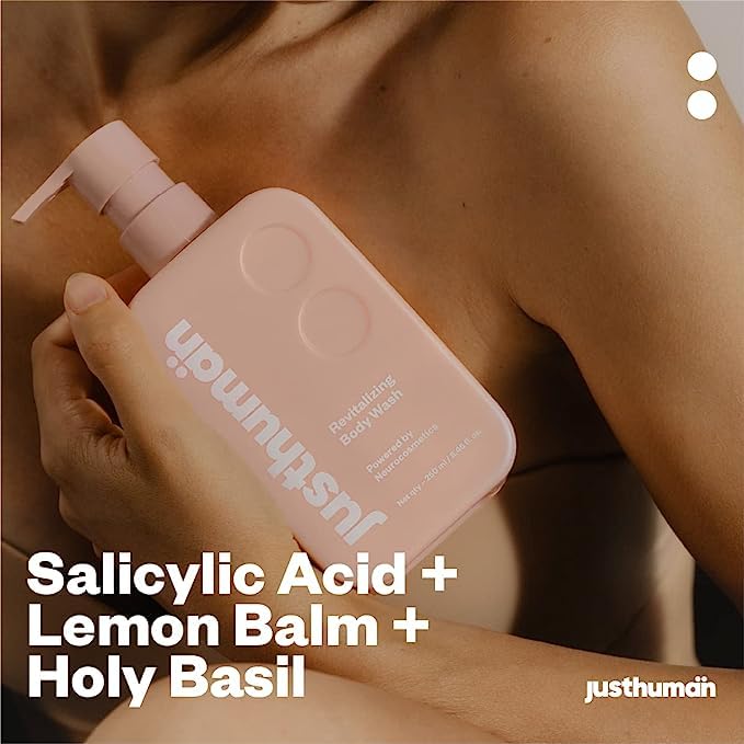 Miniatura 6 de JustHuman Gel de ducha revitalizante hidratante y nutritivo con pH equilibrado, bálsamo de limón y albahaca sagrada para hombres y mujeres, sin