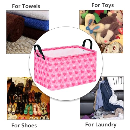 Image of MAIZMZ Girls Storage Basket Heart Print Storage Cube for Women, Closet Shelf Organizer Bins Empty Gift Basket with Handles Girls Nursery hamper Kids Toys Books Box Room Deco