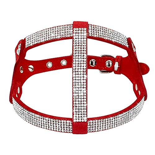Beirui Soft Suede Rhinestone Leather Dog Harness Leash Set Cat Puppy Sparkly Crystal Vest & 4 Ft Lead For Small Medium Cats Pets Chihuahua Poodle Shih Tzu,Red,Small Chest For 14-15.5" #TOP4