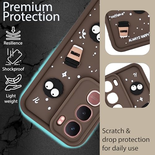 Image of DARKFIT Back Case Cover Compatible for Vivo Y300 5G | Cute Fun Cartoon 3D Ball | Coffee Silicone Case | Camera & Body Protection | Shock Proof | for Y300 5G | Color Brown
